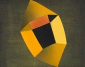 Framed Small Original Oil  Painting on Board Abstraction Green Yellow and Orange titled Diamond