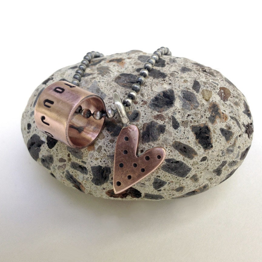 Sterling Silver Copper Heart Charm Necklace Toujours Always