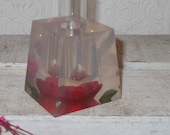 vintage 1950s vase mid century Lucite block  Rose glass tube  flower vase