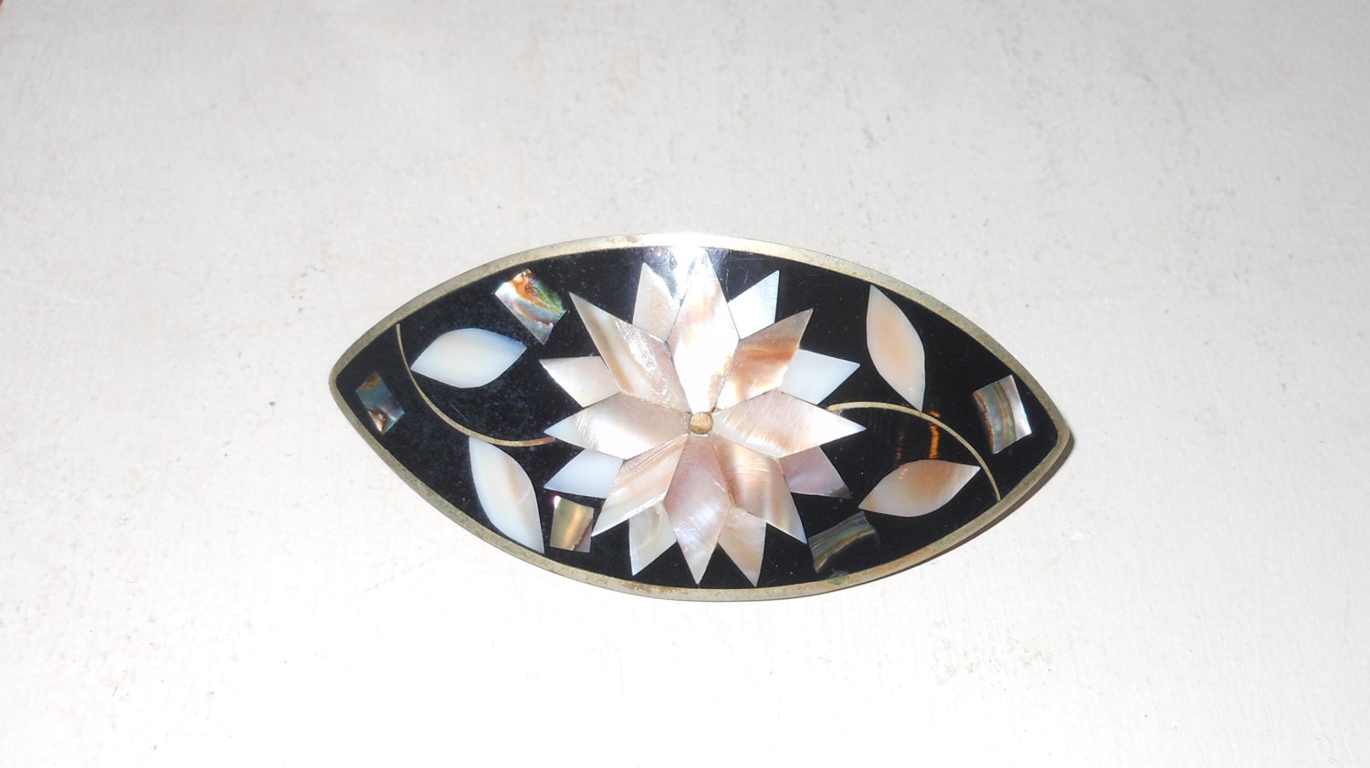 Vintage inlaid abalone hair barrette