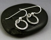 Sterling Silver Mini Hoop Earrings - Grass Texture