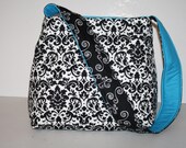 Diaper Bag Book Purse Tote Shoulder Bag Handbag  Hobo MARKET BAG lots of pkts New Damask Turquoise / Messenger strap  XcessRize Designs