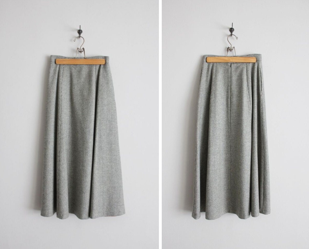 gray wool skirt / tweed calf skirt / long wool skirt