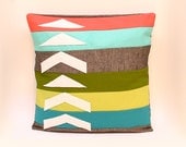 Chevron Applique Pillow Cover in Coral, Green and Blue