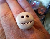 Mood Ring Kinda Grumpy Face, Porcelain Clay, Adjustable, Hipster Geekery Gift
