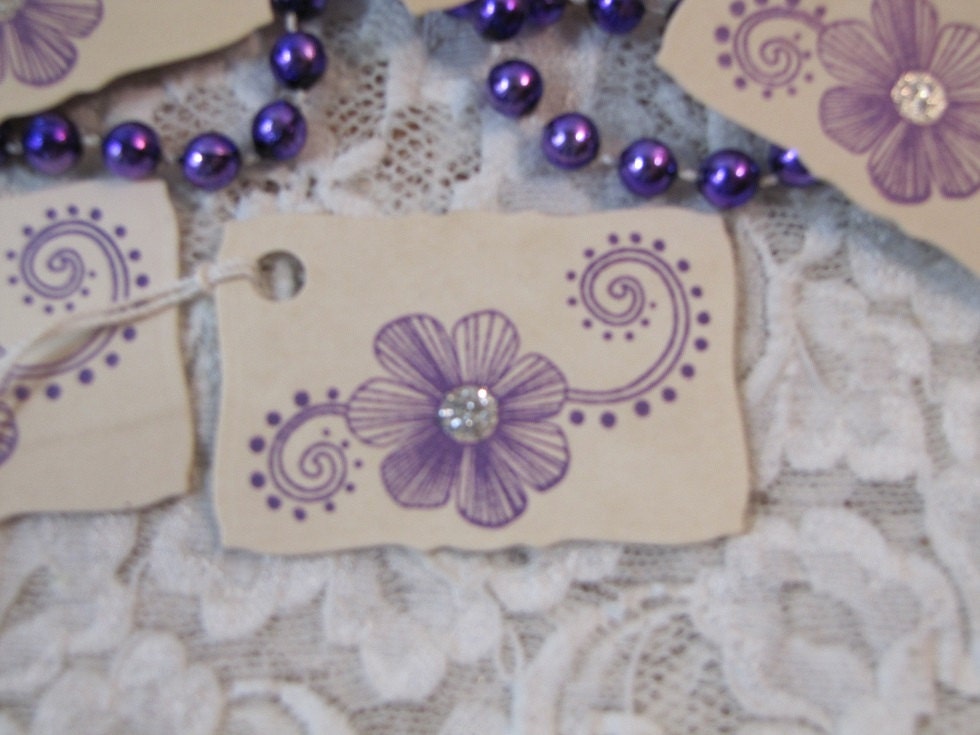 Purple Glitter Flower Tags Tea Party Birthday Shower Gift Graduation