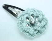 Crochet Hair Clip Blue with Rhinestone