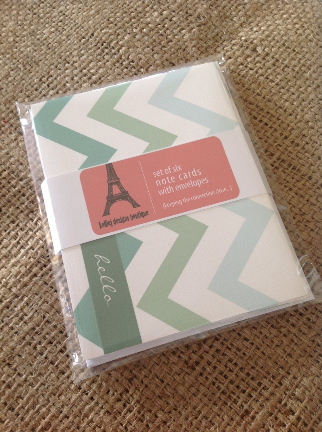 Set of 6 - The Sea Colored Chevron Blank Notecards