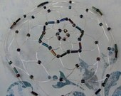 TWILIGHT jewish woman's kippah, blue purple green beads, silver color wire, girls wire yarmulke, temple headwear