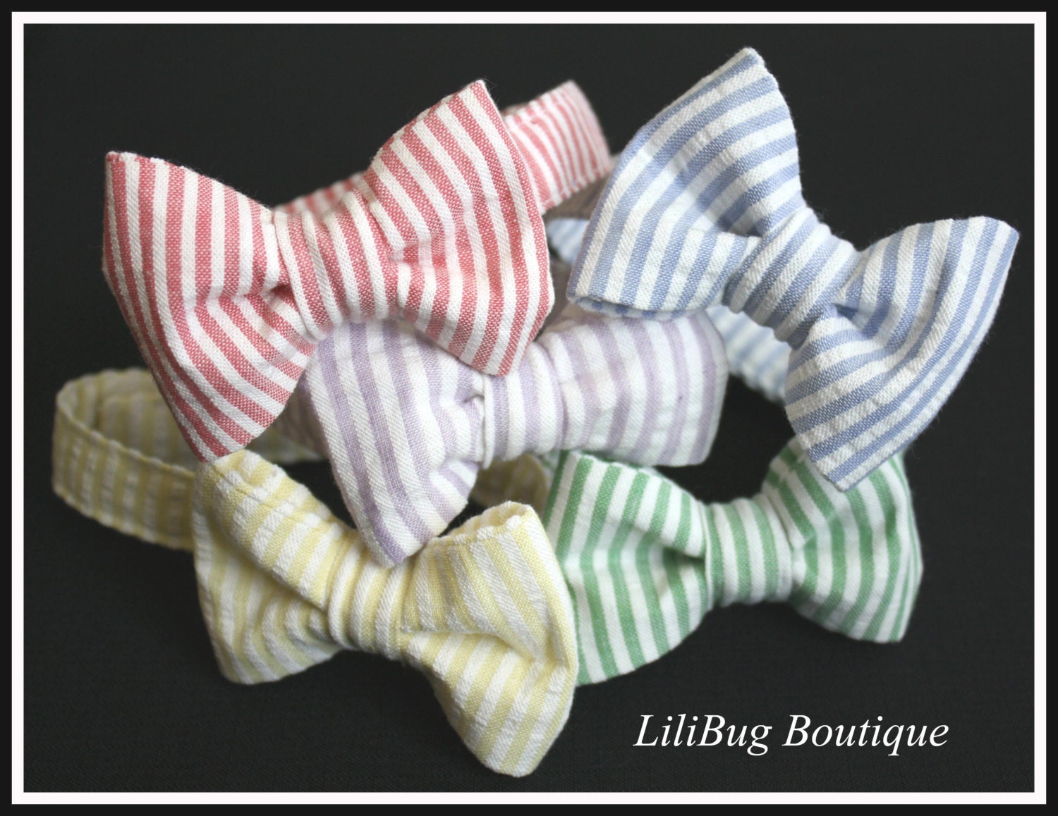 LiliBug Boys Bowtie - Adjustable Seersucker Bow Tie - You Choose Color - Great for Easter and Spring
