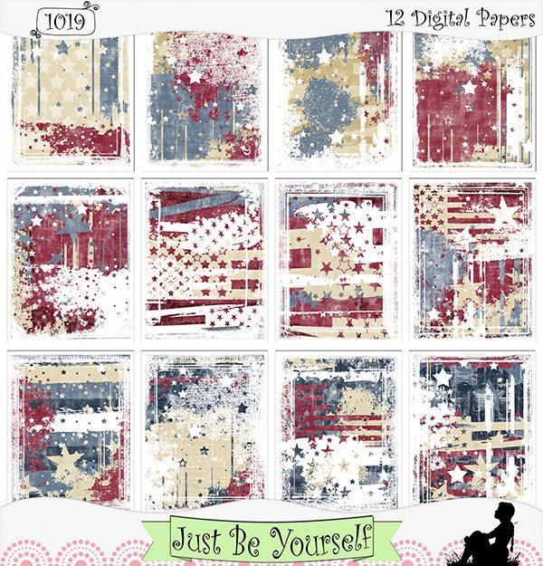 Instant Download Patriotic Printable Art Journal or Scrapbook Papers - Set of 12 (1019)