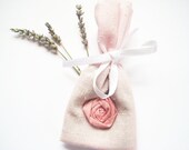 Pink Lavender Sachet with Pink Rolled Fabric Flower - Valentine, Mother's Day, Air Freshener, Lingerie,Teacher's Gift, Small Gift