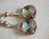 Rose crystal and ivory pearl earrings