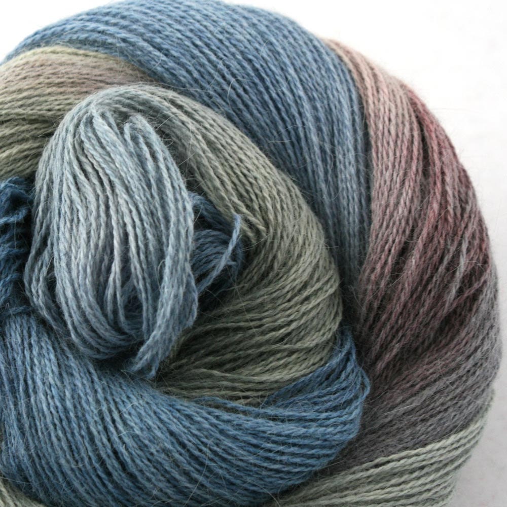 Hand Dyed Angora Silk Laceweight Yarn 435yds 50g Fog on Mt. Fuji