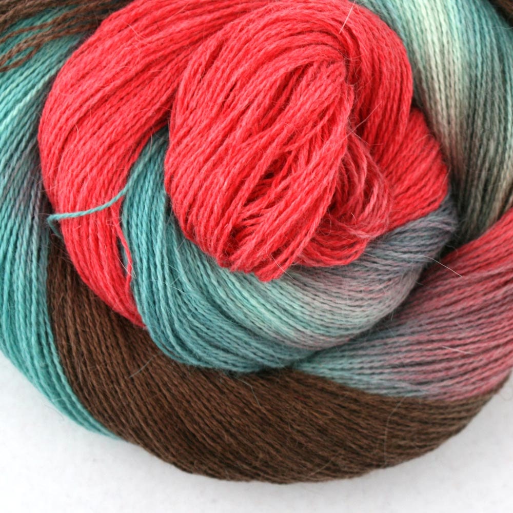 Hand Dyed Angora Silk Laceweight Yarn 435yds 50g Kilim Rug
