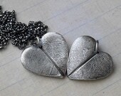 Heart Fingerprint Necklace with Two Adult Fingerprints - Fine Silver on Sterling Chain - Made to Order