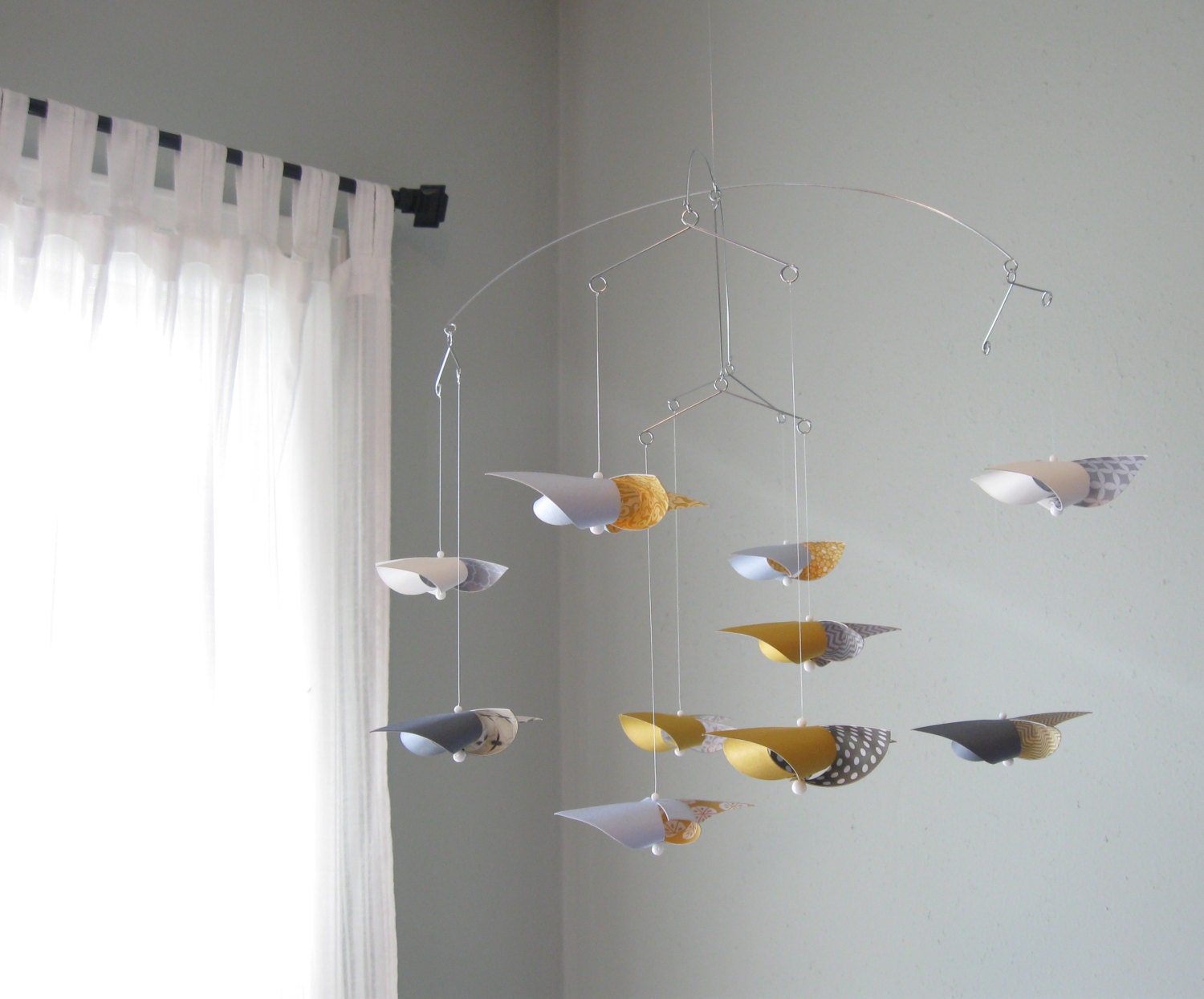 Baby Crib Mobile / Pinwheel Mobile / Nursery Mobile / Crib Mobile / Mustard Yellow, Off White, Grey / Gray : True Love