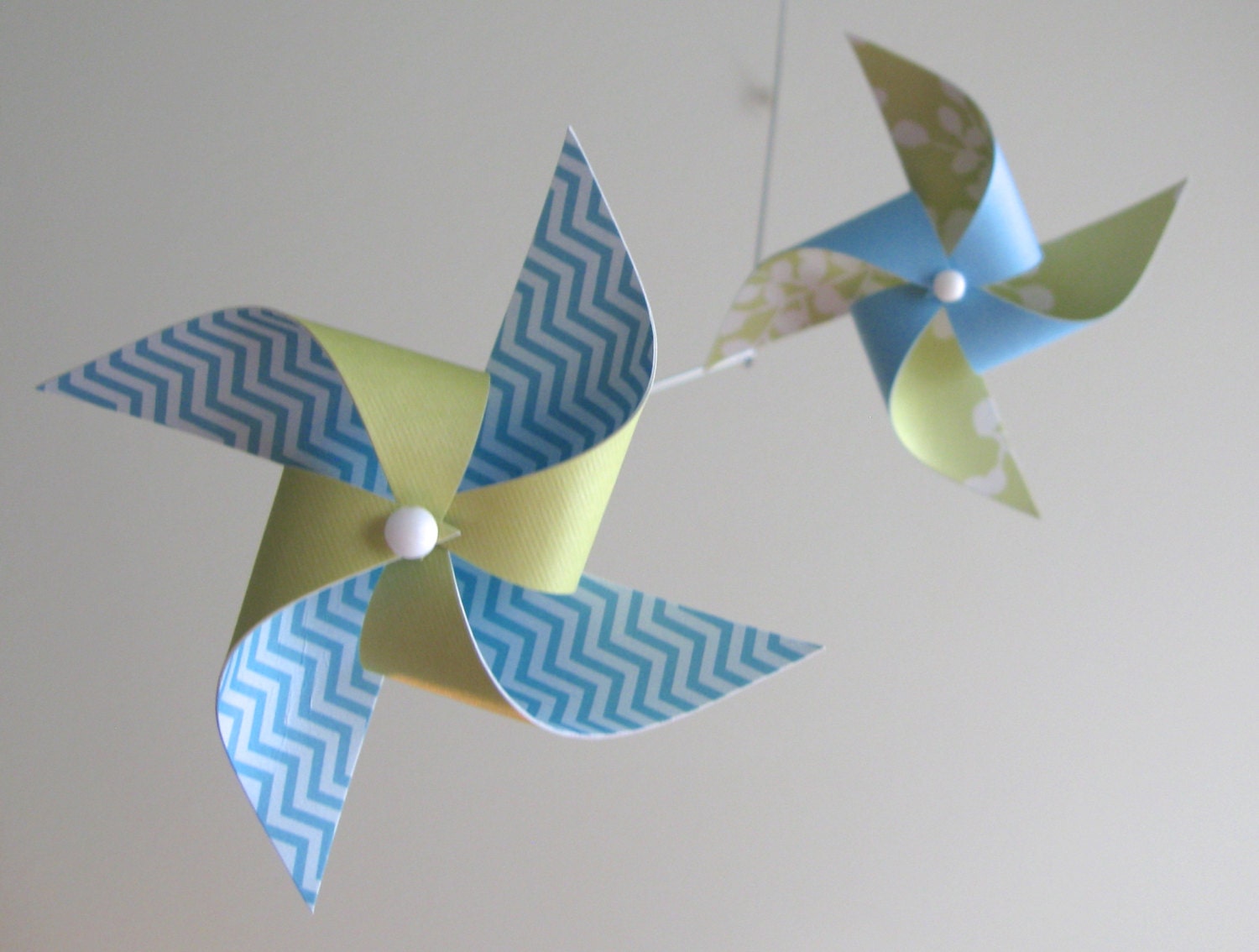 Pinwheel Mobile / Playroom Mobile / Nursery Decor / Crib Mobile / Blue, Green and White : Lovey-Dovey