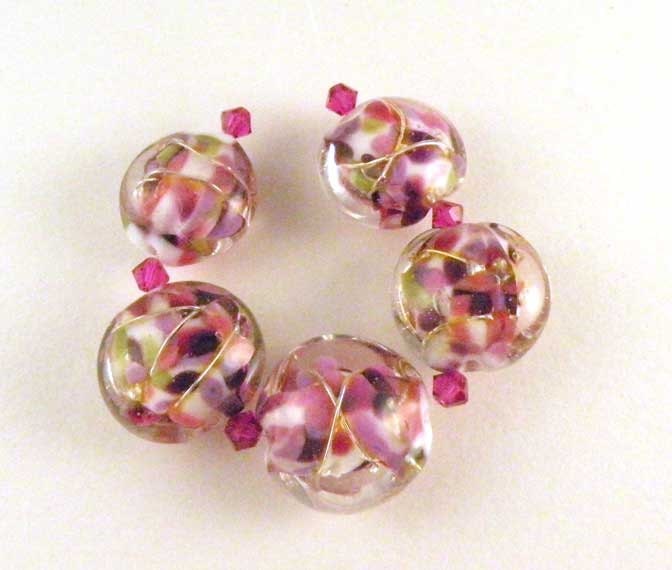 Glass Lampwork Bead Set - Berrylishousness Encased Lentil Beads with Fine Silver by Ann Ezgar SRA
