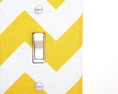 Light Switch Plate Cover, wall decor - yellow and white chevron