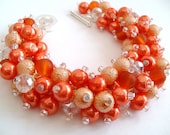 Bridesmaid Jewelry, Tangerine Orange Pearl Beaded Bracelet, Cluster Bracelet, Pearl Bracelet, Bridesmaid Gift - Jewelry By Kim Smith