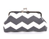 Gray and White Chevron Clutch, Bridesmaid Gifts, Gray Wedding, Clutch Purse Bag