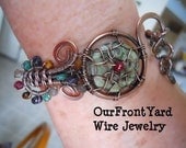 Dreamcatcher Rhyolite Bracelet Assorted Gemstone Beads Wire Wrapped in Copper Wire Oxidized