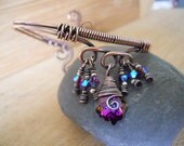 Oxidized Copper Bangle Wire Wrapped Cuff Bracelet with Swaroski Baroque Drop Bicone and Sterling Silver beads