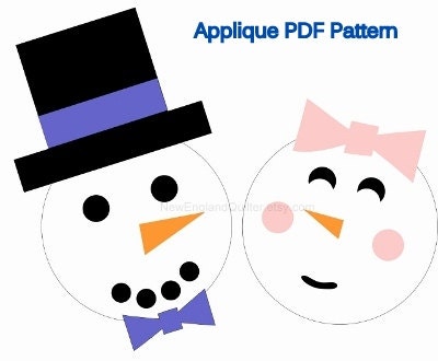 Snowman and Snow Lady Applique PDF Pattern - Quilt Block - Iron On Transfer - Sewing - Winter - Bride Groom Wedding - Instant Download