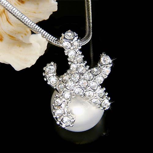 Swarovski Crystal Starfish Hugging Pearl star fish Beach Wedding Marine Pendant Necklace Jewelry Shower Best Friend Gift
