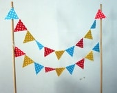 Red, Blue and Yellow white polka dot paper bunting Cake Topper