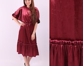 Velvet Dress / Oxblood Shimmery Bohemian Dress / sz Medium