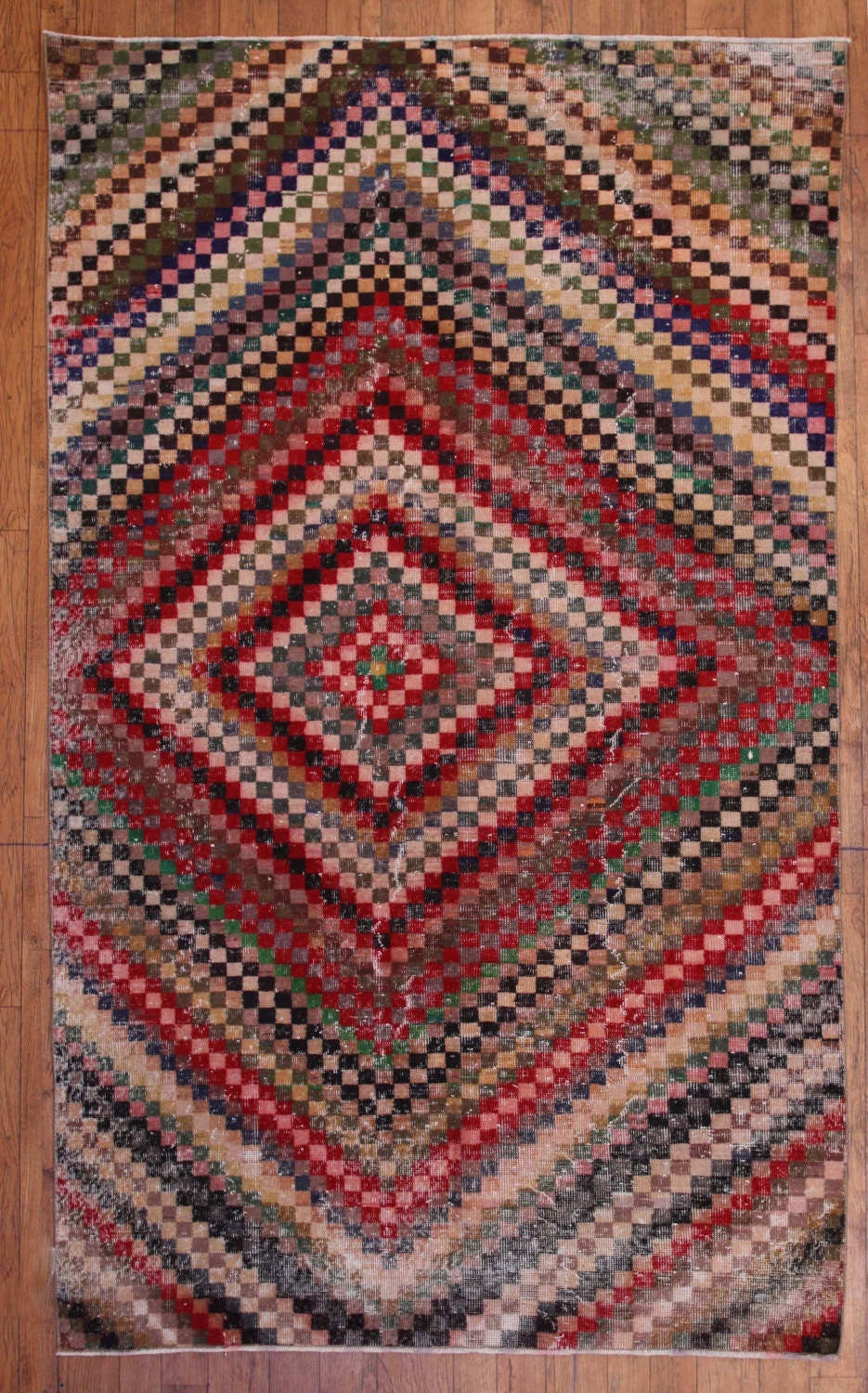 Vintage Multicolor Baklava Turkish Carpet Area Rug