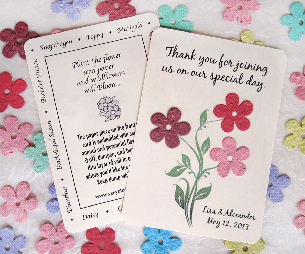 50 Personalized Wedding Favor - Plantable Paper - Flower Seed Cards