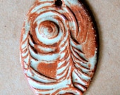 Forest Bead - Stoneware Oval Forest scene Bead in Rustic Rust Gloss Glaze