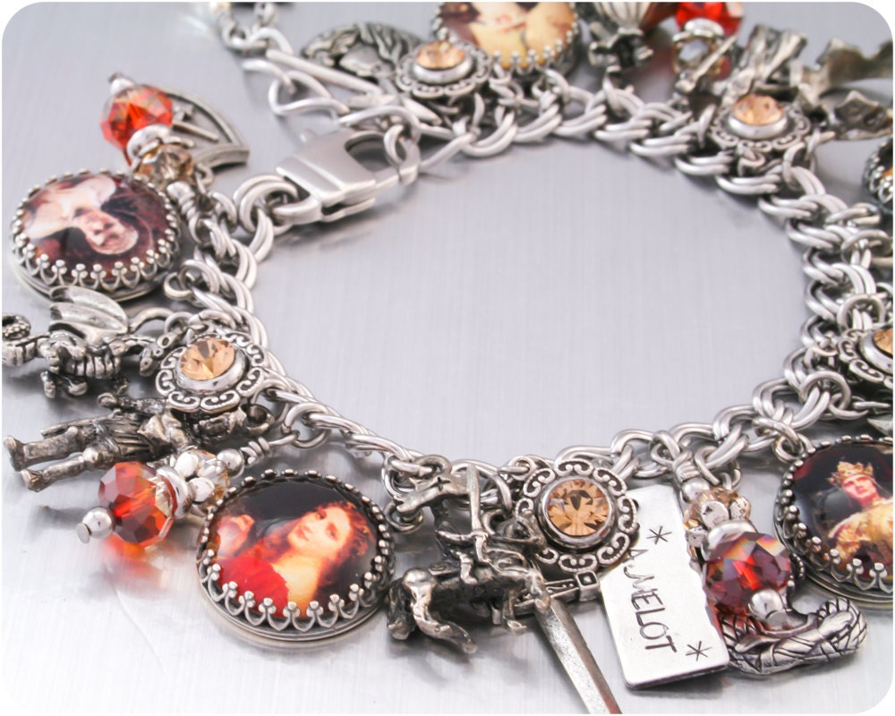 Camelot Charm Bracelet, Silver Charm Bracelet, Reniassance Jewelry, King Arthur Jewelry
