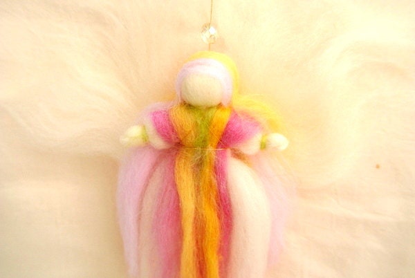 Wool blessing fairy, needle felted wall hanging art doll, made of merino wool Waldorf education
