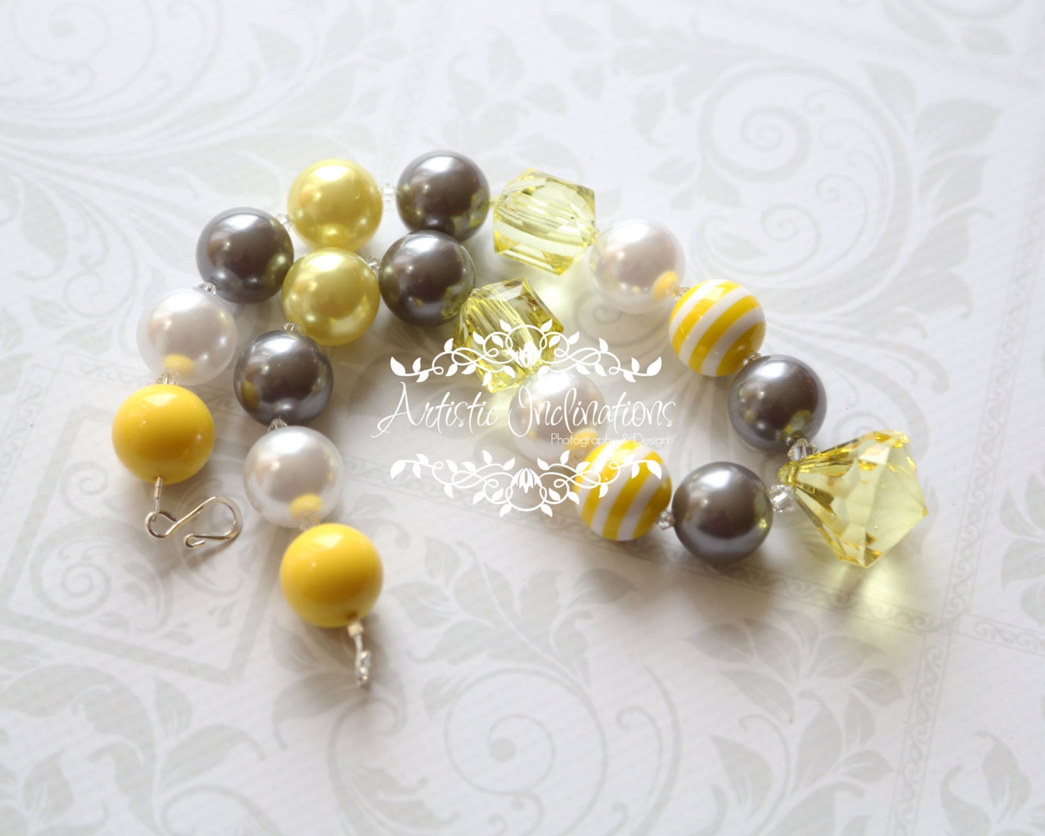 Grey and Yellow Chunky Necklace - Couture Photo Prop
