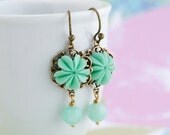 Sea Foam Green Earrings, Flower Earrings, Soft Aqua, Wedding Jewelry, Bridesmaids Gifts, Drop Earrings