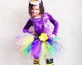 Girls Mardi Gras Tutu - Mardi Gras Pixie - 11'' petite pixie tutu - Custom SEWN Tutu - Mardi Gras Beads and Ribbons - Birthday Tutu
