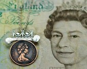 Young Queen Elizabeth Pendant Necklace sterling silver British copper coin mixed metals