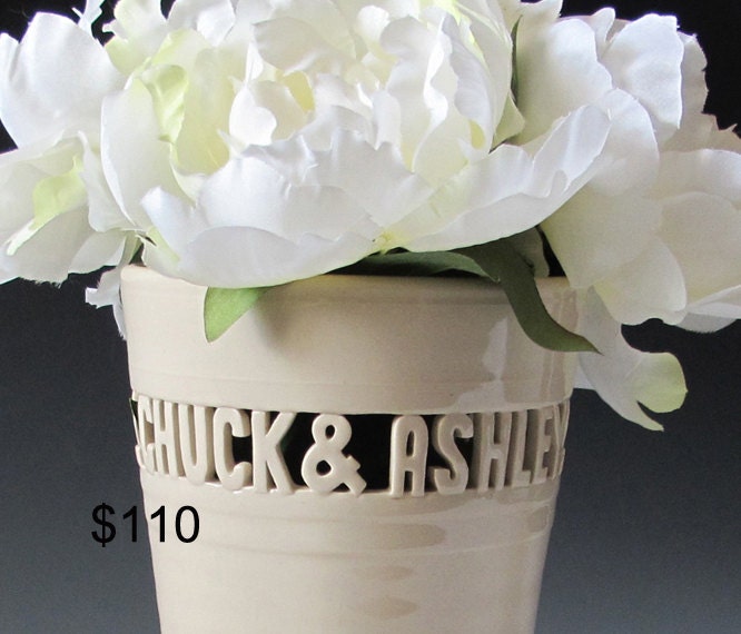 INFO ON .... Personalized Wedding / Sweetheart Block Letter Vase - 2 names only