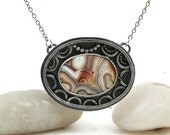 Crazy Lace Agate Sterling Silver Necklace Large Statement Jewelry One of a Kind - Lace Work Necklace