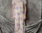 1940s pajamas pink Floral rayon 40s lingerie