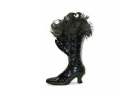 Vintage Black Ceramic Victorian Boot Planter Vase