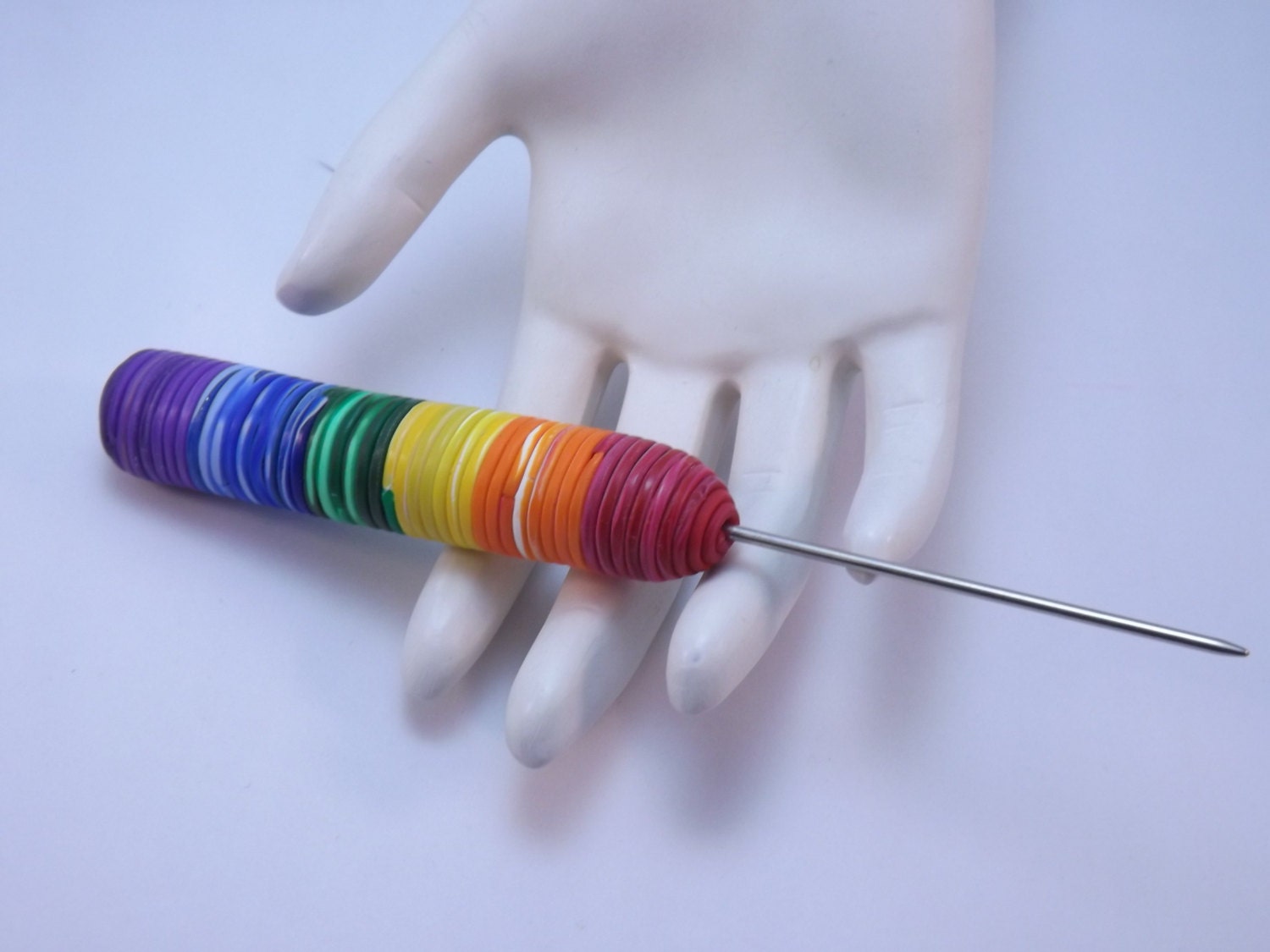 Colorful Rainbow Swirls Polymer Clay Handled Stiletto Awl, Sewing Notions, Embroidery
