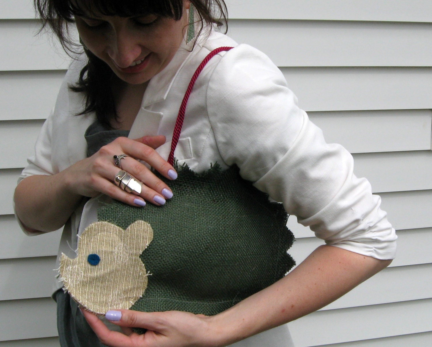 Horace the Hedgehog Purse - Green Burlap Novelty Handbag - Ready to Ship