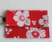 Mini One-Snap Wallet - White Floral on Red