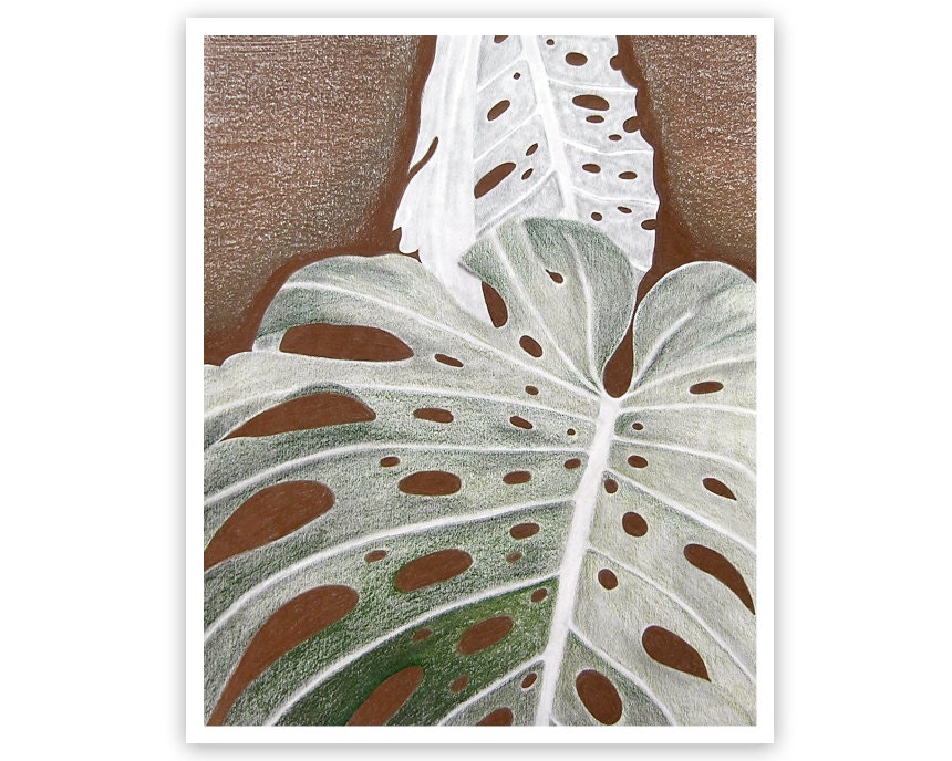 Botanical art print - nature print illustration - mocha brown forest green leaves - natural wall art - rustic decor fine art print - 8x10