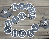 Pirate Ship Happy Birthday Banner, Custom Colors available